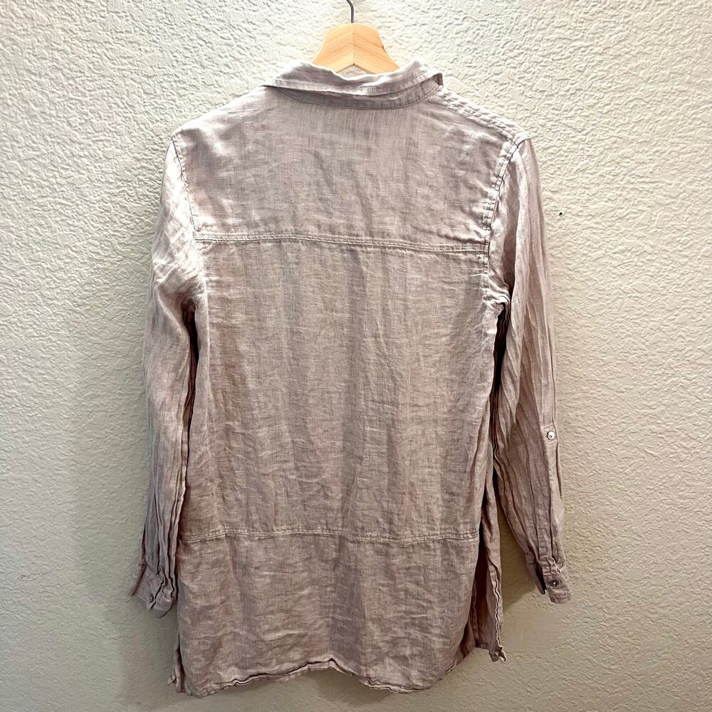 Tahari 100% Linen Button Front Shirt Tunic Taupe Minimalist Summer Top S Neutral - Picture 6 of 8